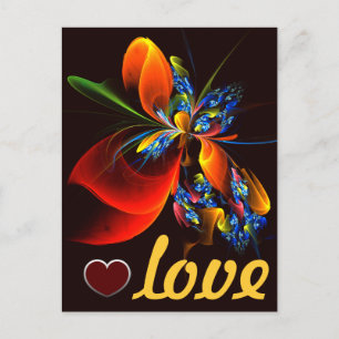 Cartão Postal Padrão de Arte Abstrata Moderna Floral Laranja Azu