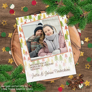 Cartão Postal Padrão de Arte Colorido Simples Rústico de Pinheir