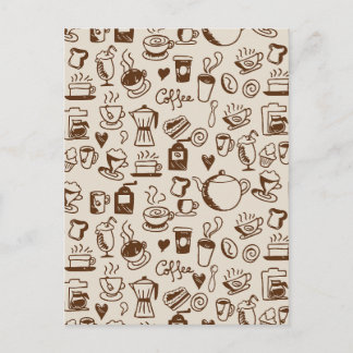 Cartão Postal Padrão de Arte de Linha de Café Vintage Bege Quent