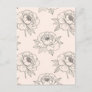 Cartão Postal Padrão de Arte de Linha Floral de Peônia Suave