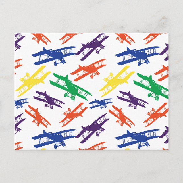 Cartão Postal Padrão de avião de Biplano de cores primárias (Frente)