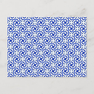 Cartão Postal Padrão de azulejo egípcio, branco e azul de cobalt