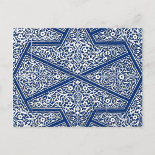 Cartão Postal Padrão de azulejo persa - azul de cobalto e branc