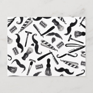 Cartão Postal Padrão de Barreira de Aquarela do bigode Razor Sha