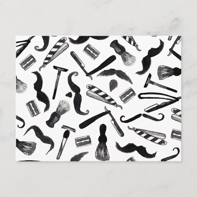 Cartão Postal Padrão de Barreira de Aquarela do bigode Razor Sha (Frente)