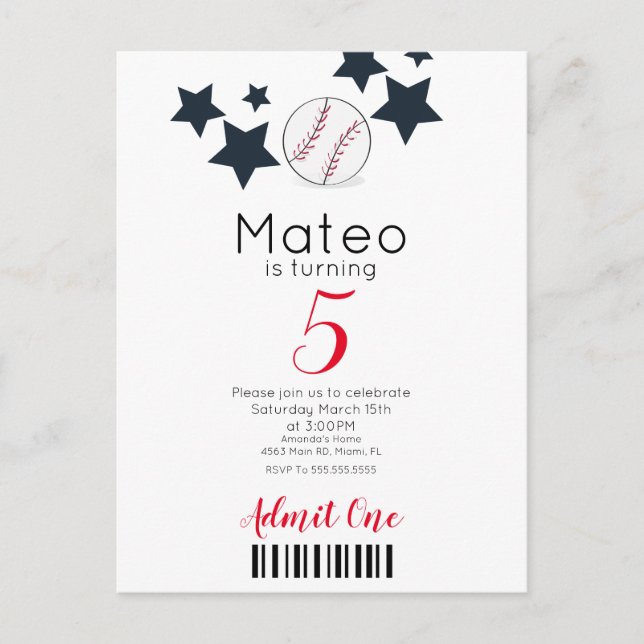 Cartão Postal Padrão de Baseball Moderno   Estilo de Bilhete de  (Frente)
