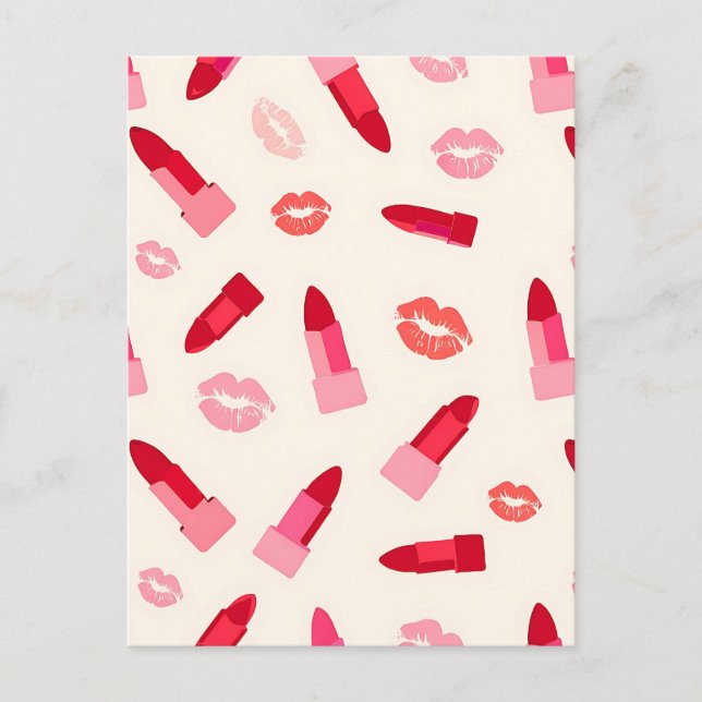 Cartão Postal Padrão de Beijo de Lábios Rosas (Frente)
