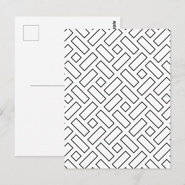 Cartão Postal Padrão de Bloco Linear Preto e Branco - Branco (Frente/Verso)