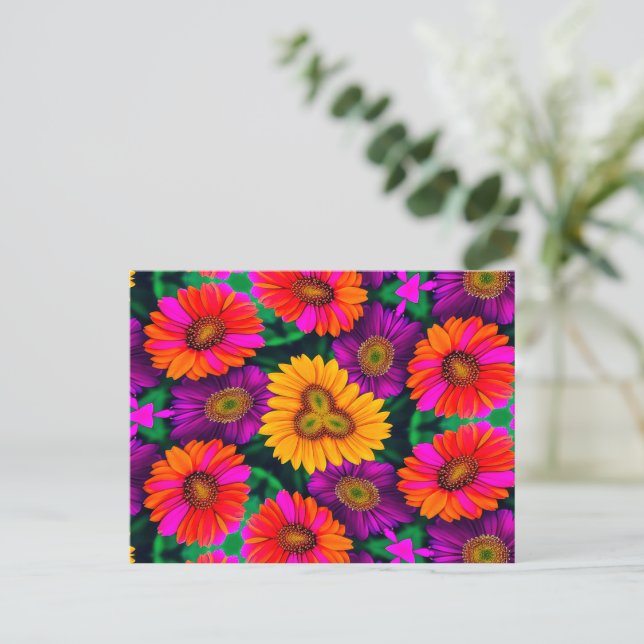 Cartão Postal Padrão de Buquê de margarida colorida (Em pé/Frente)