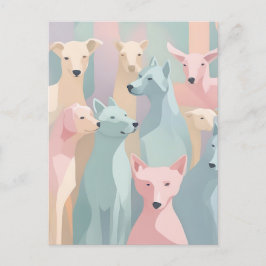 Cartão Postal Padrão de Cachorro Pastel Cores Ilustração Minimal