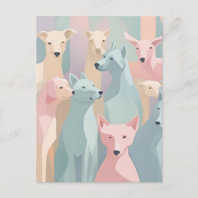 Cartão Postal Padrão de Cachorro Pastel Cores Ilustração Minimal (Frente)