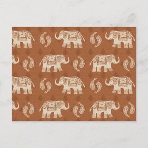 Cartão Postal Padrão de Caravana de Elefante Laranja