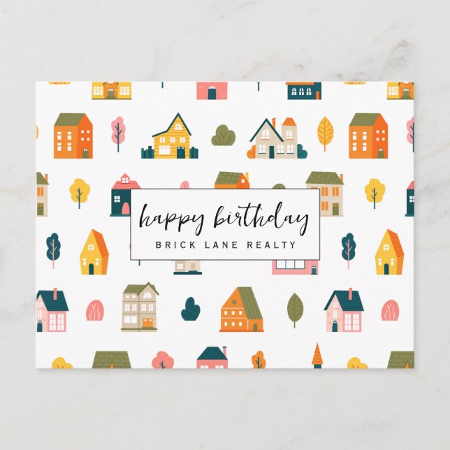 Cartão Postal Padrão de Casa Imóveis Feliz Aniversário (Frente)