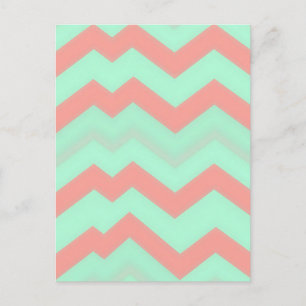 Cartão Postal Padrão de Chevron Coral Mint