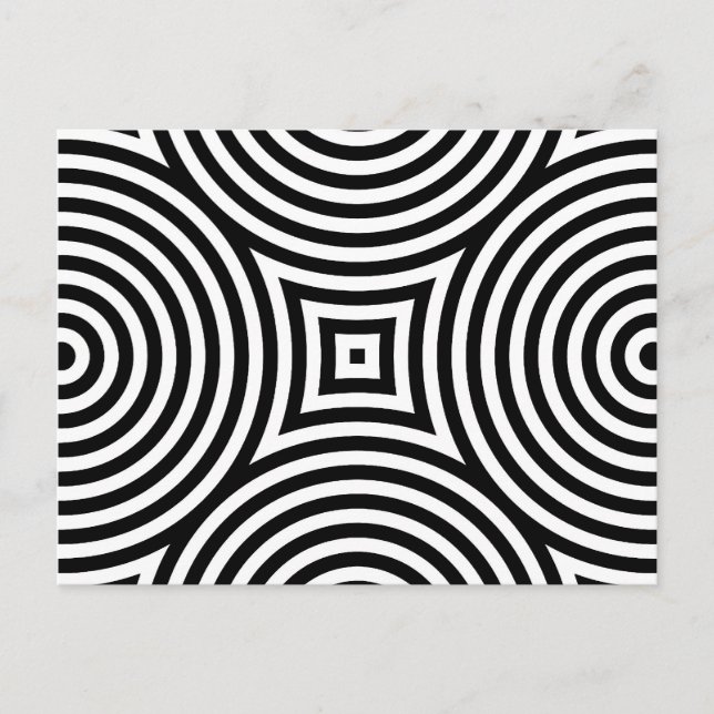 Cartão Postal Padrão de Círculos Concêntricos Preto e Branco (Frente)
