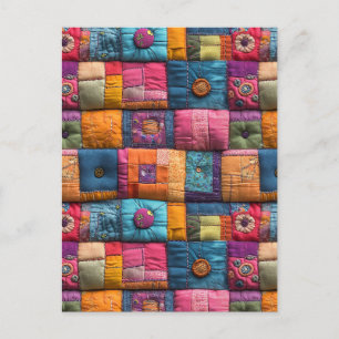 Cartão Postal Padrão de Colisão de Patchwork Whimsical: Design c