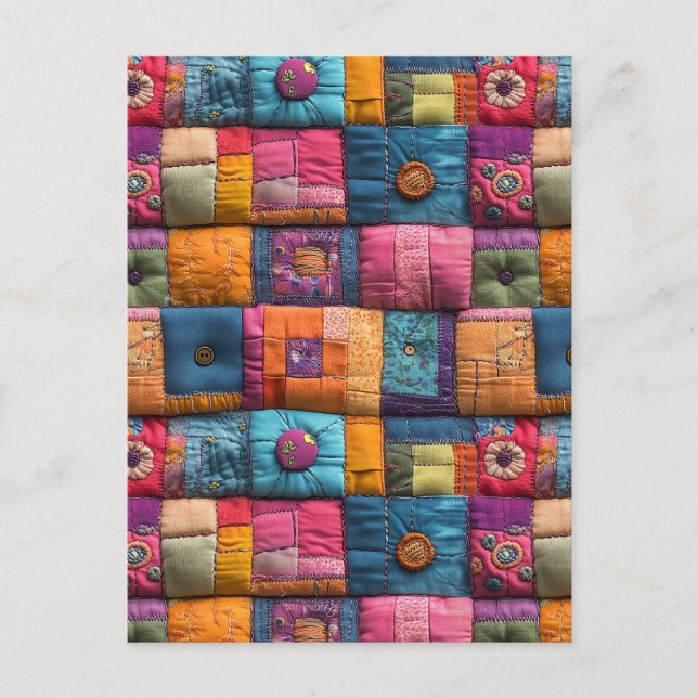 Cartão Postal Padrão de Colisão de Patchwork Whimsical: Design c (Frente)