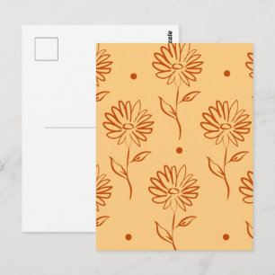 Cartão Postal Padrão de Contornos de Flores Laranja Marrom