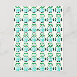 Cartão Postal Padrão de Corujas Verdes Retroativas