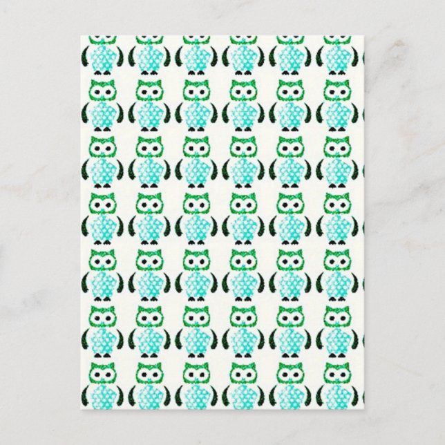 Cartão Postal Padrão de Corujas Verdes Retroativas (Frente)