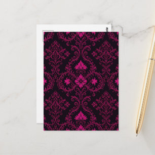 Cartão Postal Padrão de damasco gótico roxo e preto
