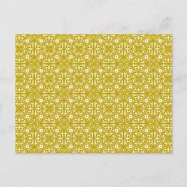 Cartão Postal padrão de Damasco medieval, mostarda dourado (Frente)