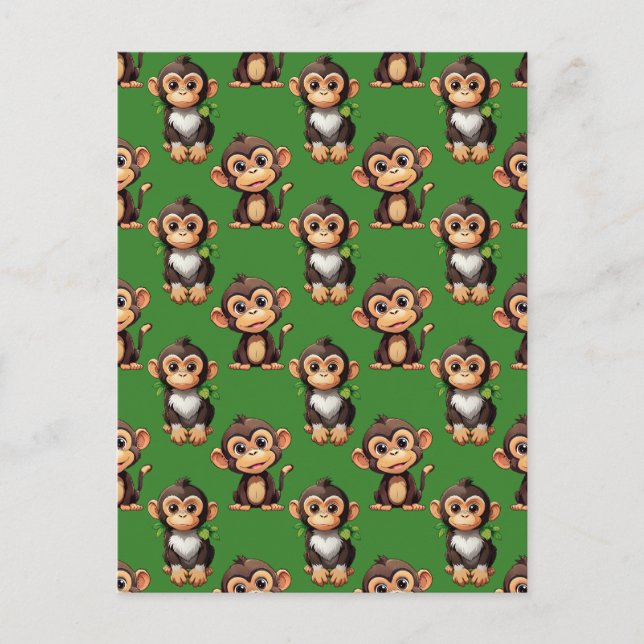 Cartão Postal Padrão de desenho de macaco verde (Frente)