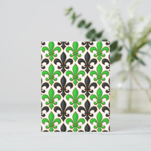 Cartão Postal Padrão de Design Barroco Flor-de-lis Preto Verde