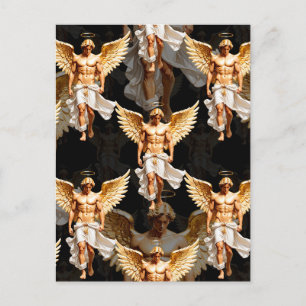 Cartão Postal Padrão de design de anjos dourados celestiais