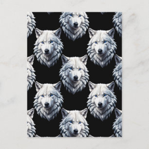 Cartão Postal Padrão de design de cabeça de lobo branco