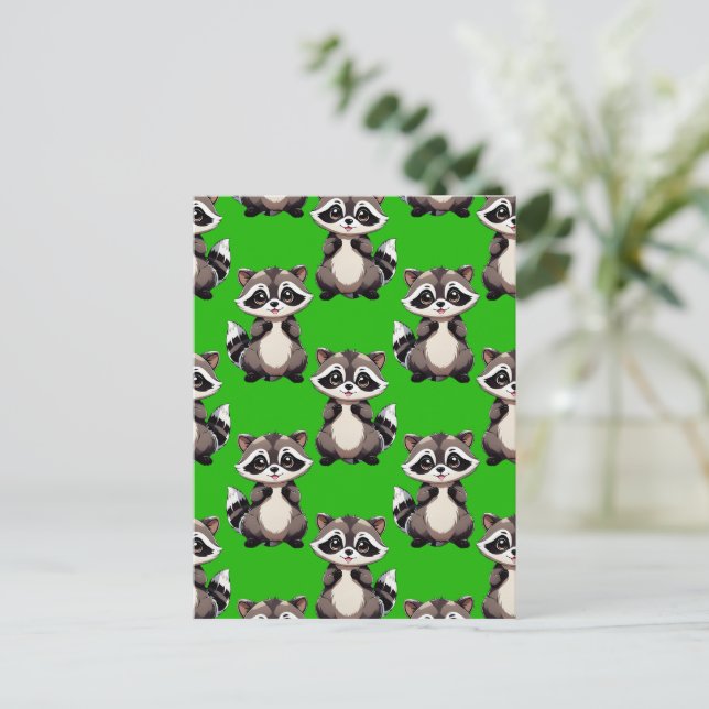 Cartão Postal Padrão de Design de Guaxinim Verde  (Em pé/Frente)