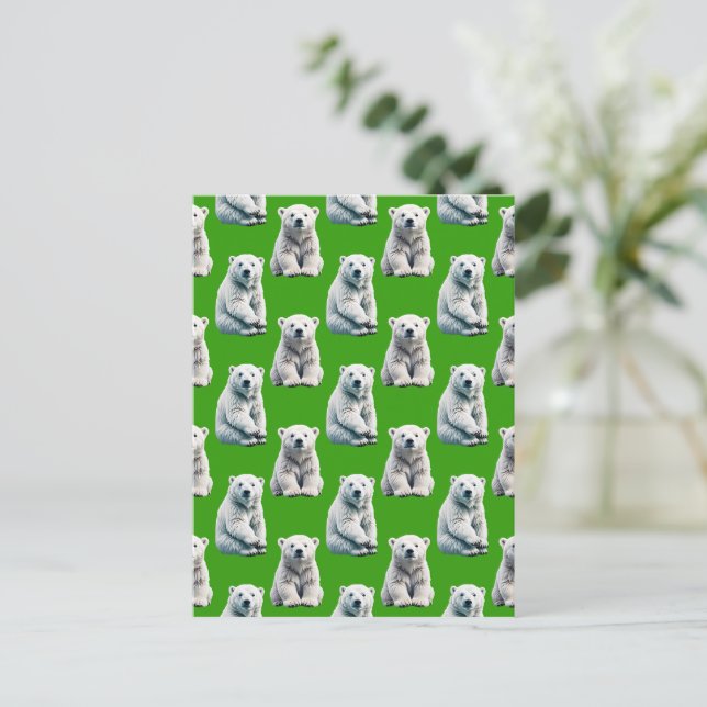 Cartão Postal Padrão de Design Urso Polar Verde  (Em pé/Frente)