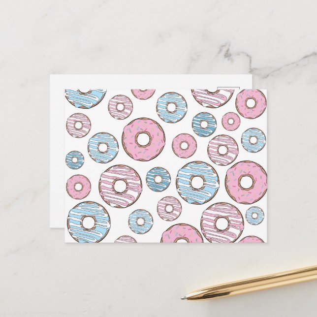 Cartão Postal Padrão De Donuts, Donuts Rosa, Donuts Azuis (Frente/Verso In Situ)