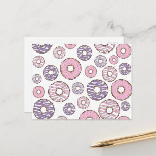Cartão Postal Padrão de Donuts, Donuts Rosa, Donuts Roxo