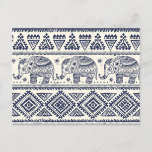 Cartão Postal Padrão de Elefante Aztec Etnico Tribal