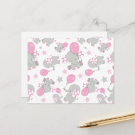 Cartão Postal Padrão De Elefantes, Elefantes Fofos - Rosa Cinza