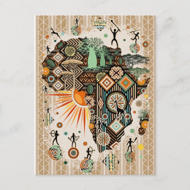 Cartão Postal Padrão de Elementos Tribais Decorativos do Mapa da (Frente)