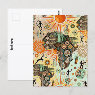 Cartão Postal Padrão de Elementos Tribais Decorativos do Mapa da