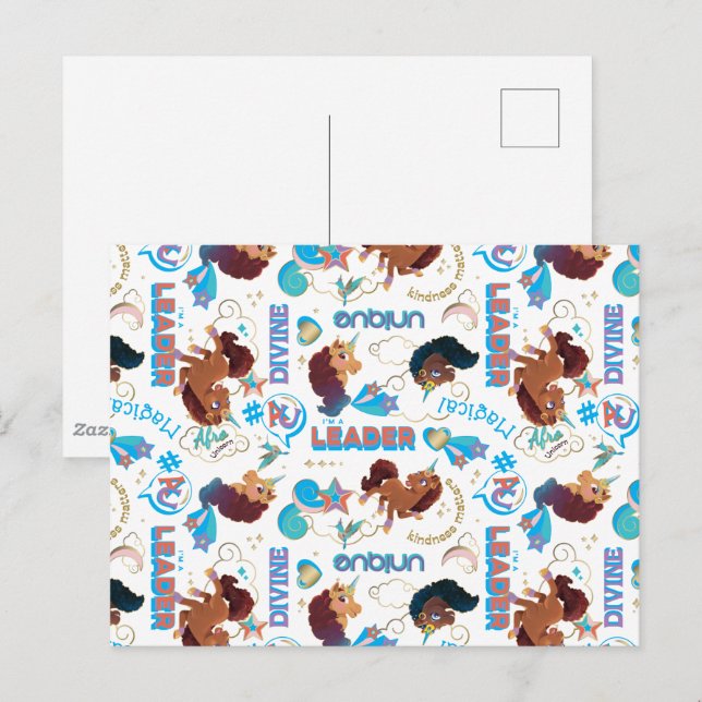 Cartão Postal Padrão de Empoderamento Mágico do Afro Unicorn (Frente/Verso)