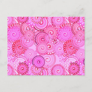 Cartão Postal Padrão de espiral fractal, rosa e fúcsia