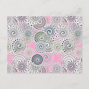 Cartão Postal Padrão de espiral frontal, rosa e cinzas