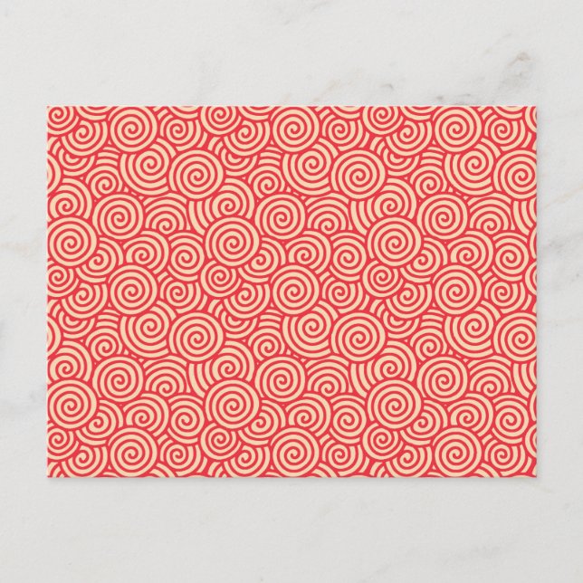 Cartão Postal Padrão de espiral japonês - laranja coral (Frente)