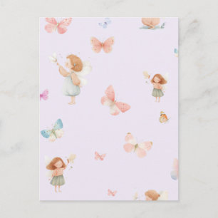 Cartão Postal Padrão de Fada Pastel Design de Borboleta Fofo par