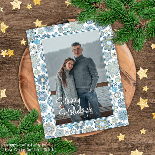 Cartão Postal Padrão de Flocos de Neve de Mandala Floral Chique 