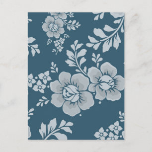 Cartão Postal Padrão de Flor Azul Vintage Elegante