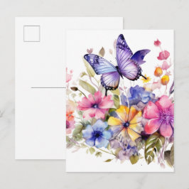 Cartão Postal Padrão de flor de borboleta