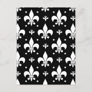 Cartão Postal Padrão de Flor-de-lis Preto Design