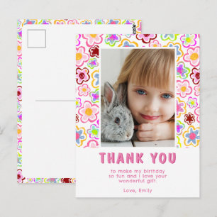 Cartão Postal Padrão de Flor Menina Criança Foto Aniversário Obr