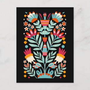 Cartão Postal Padrão de Flor Otomi Arte Floral Mexicana