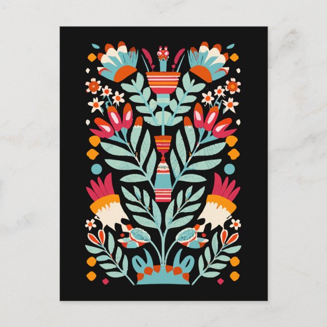 Cartão Postal Padrão de Flor Otomi Arte Floral Mexicana (Frente)